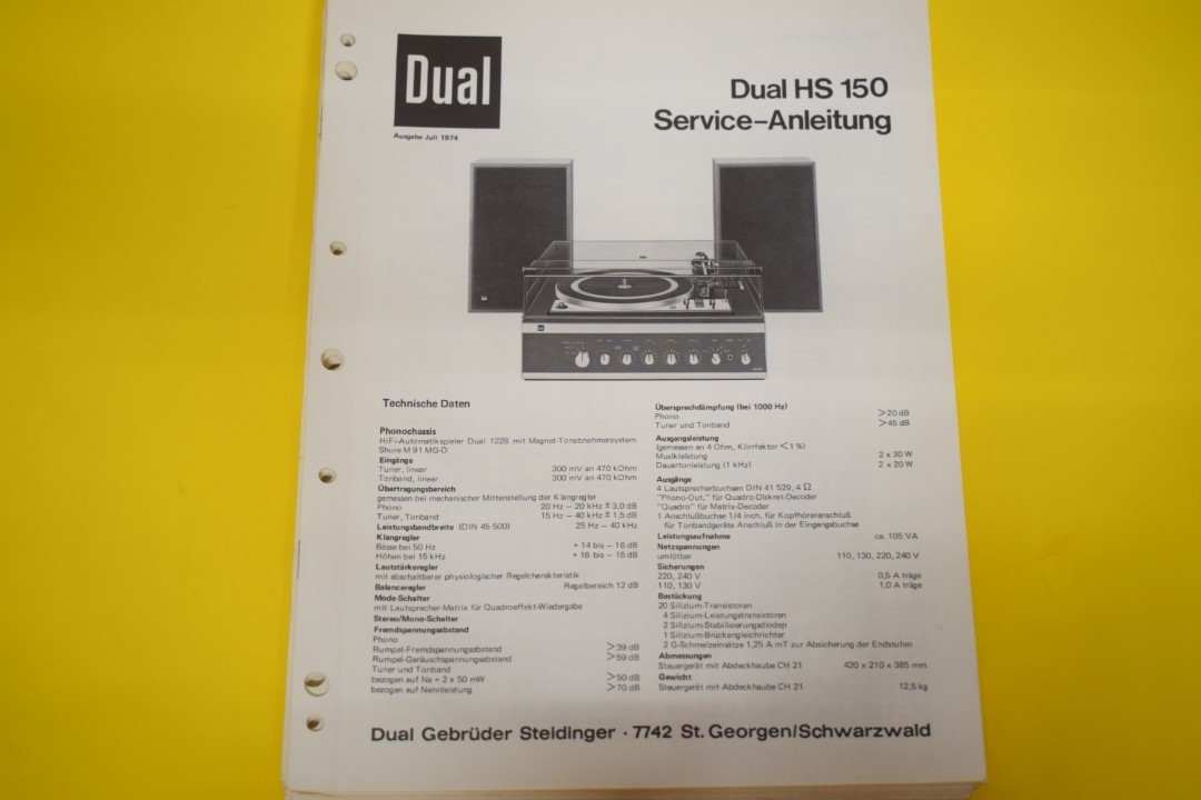 Dual HS 150 Platenspeler / Versterker / Luidspreker Service Manual