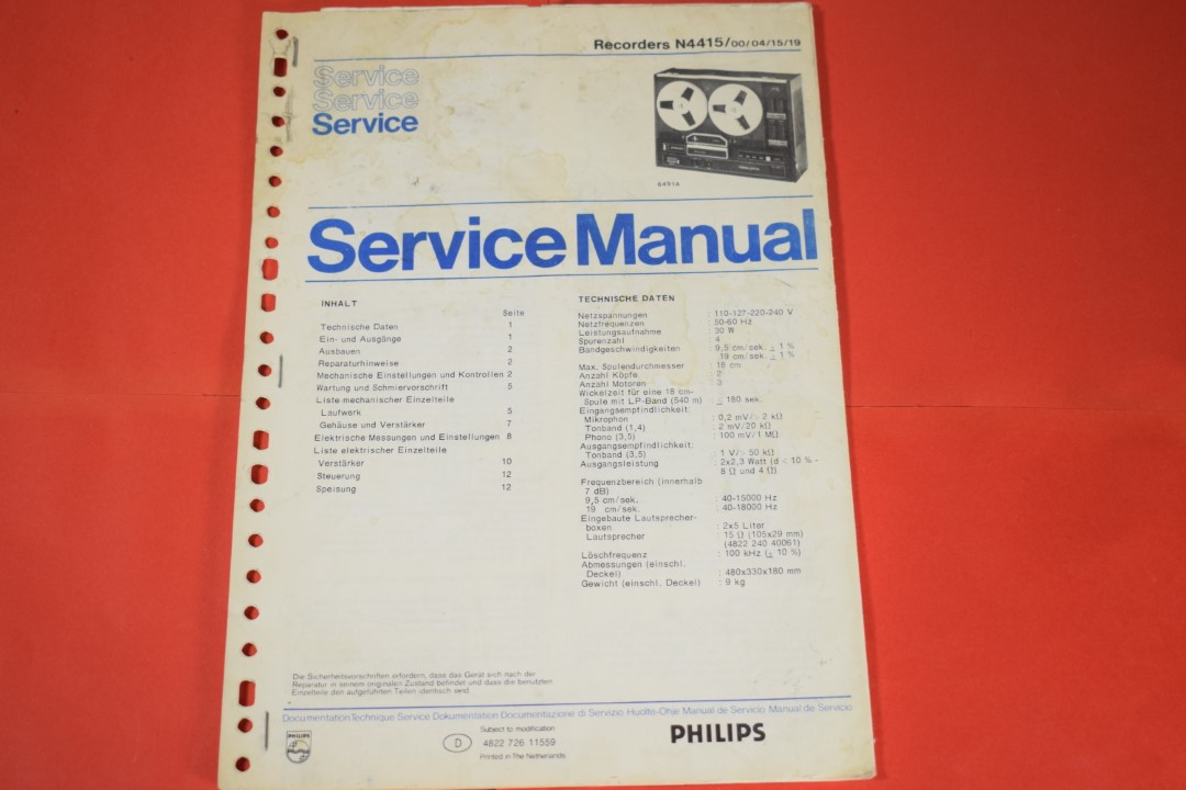 Philips N4415 Bandrecorder Service Manual