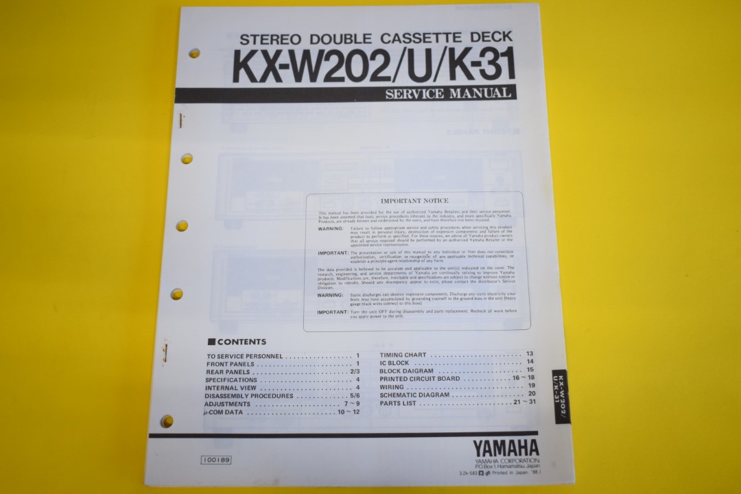 Yamaha KX-W202/U/K-31 Dubbel Cassettedeck Service Manual