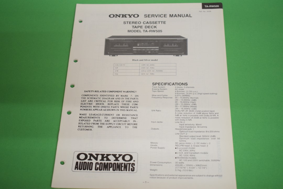 Onkyo TA-RW505 cassettedeck Service Manual