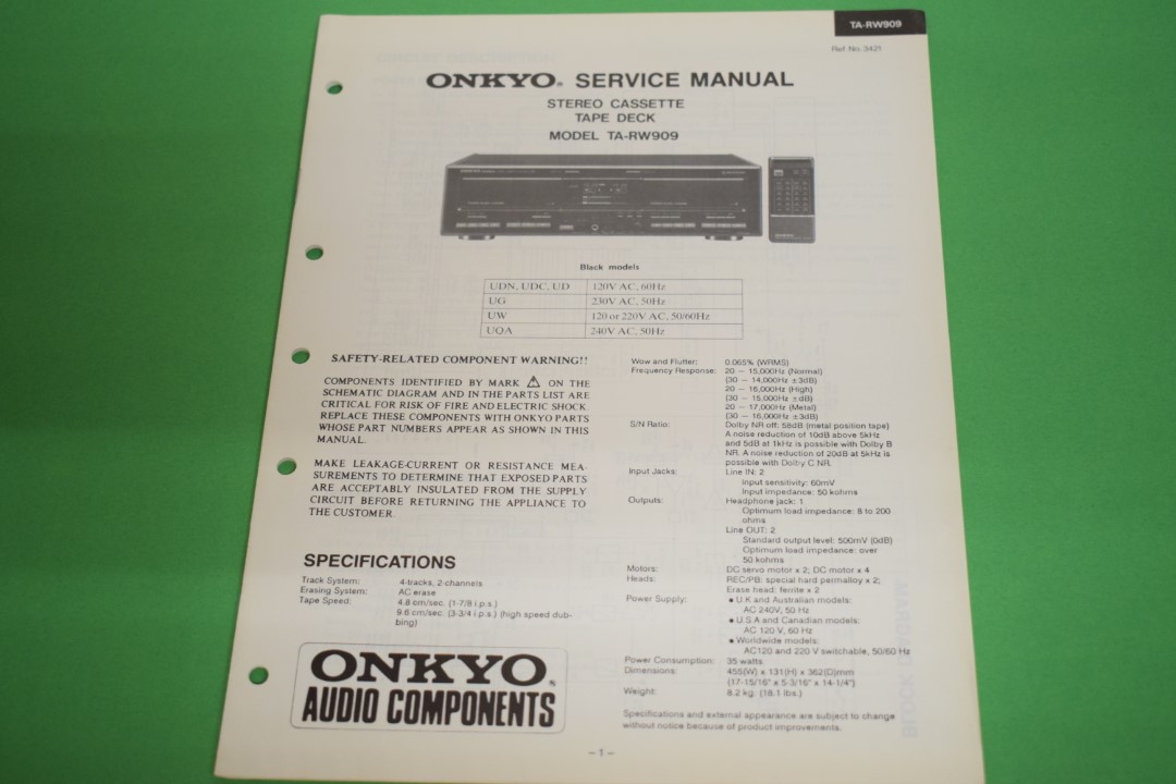 Onkyo TA-RW909 cassettedeck Service Manual
