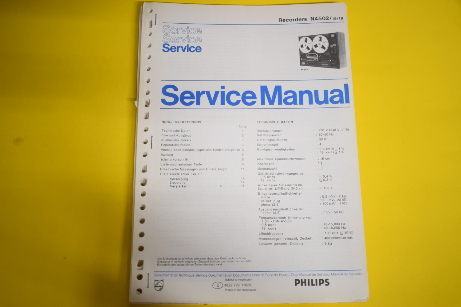 Philips N4502 bandrecorder Service Manual – Duits