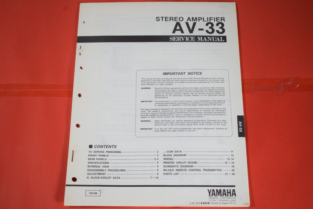 Yamaha AV-33 Stereo Versterker Service Manual