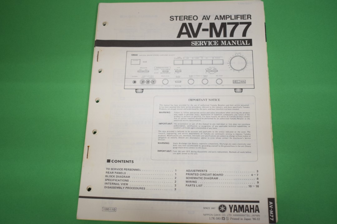 Yamaha AV-M77 AV Versterker Service Manual