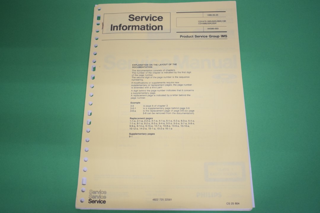 Philips CDV475 CD-Video (Laserdisc) Speler Service Manual