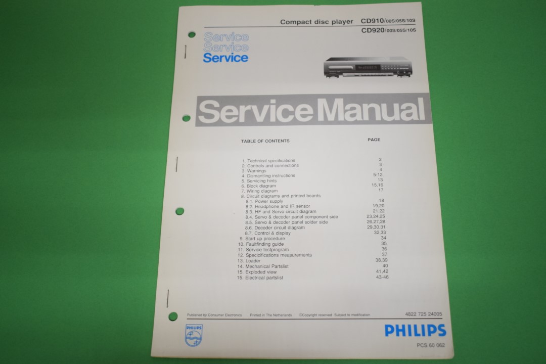 Philips CD910 / CD920 CD-Speler Service Manual