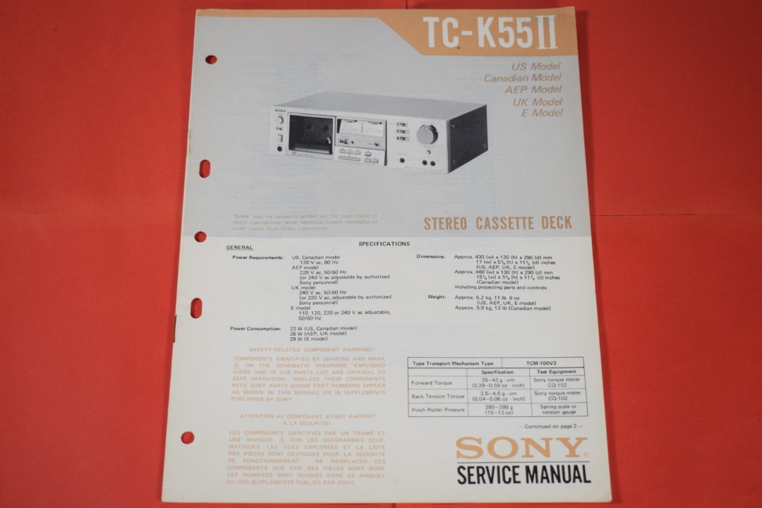 Sony TC-K55II cassettedeck Service Manual