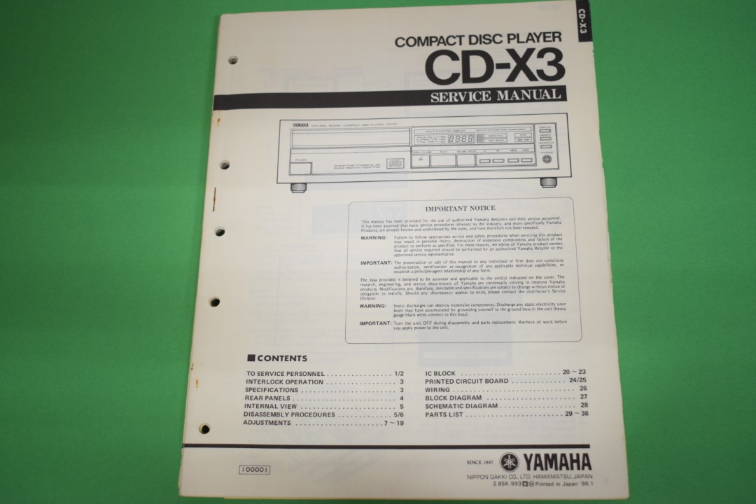 Yamaha CD-X3 CD-Speler Service Manual