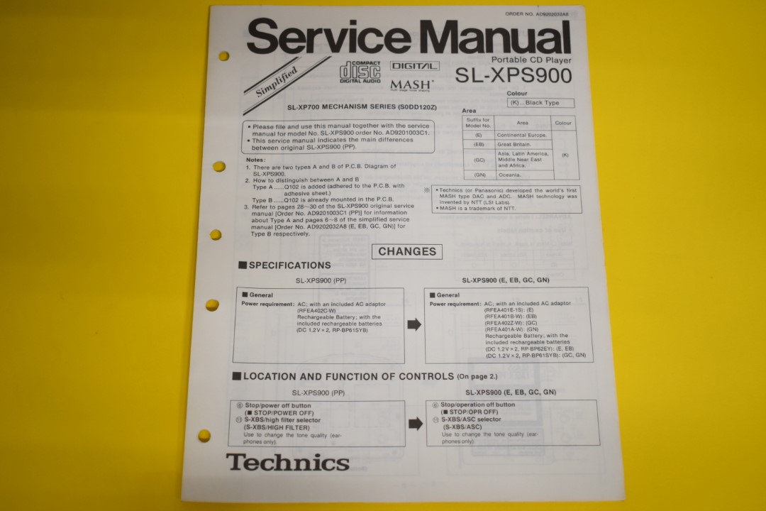 Technics SL-XPS900 Draagbare CD-Speler Service Manual