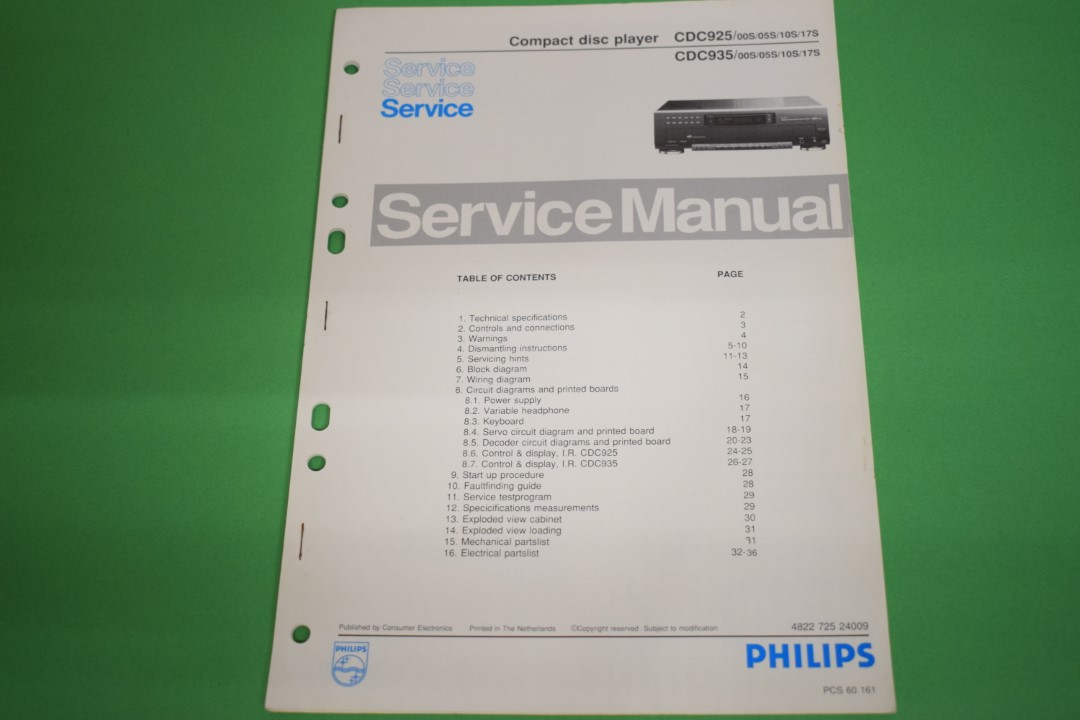 Philips CDC925 / CDC935 CD-Speler Service Manual