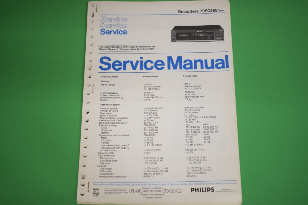 Philips 70FC565 cassettedeck Service Manual