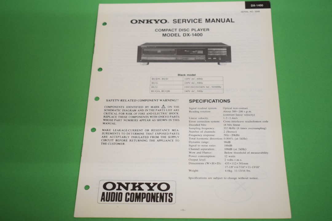 Onkyo DX-1400 CD-Speler Service Manual