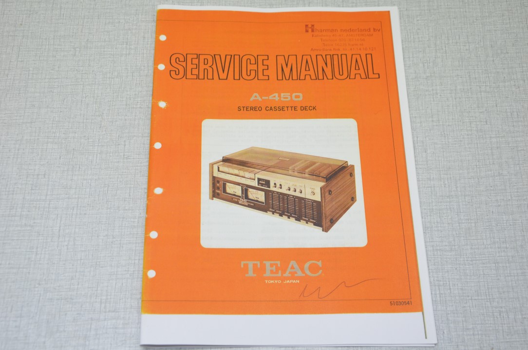 Teac A-450 Cassettedeck Fotokopie Originele Service Manual / Onderdelenlijst