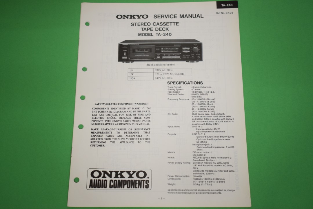 Onkyo TA-240 cassettedeck Service Manual