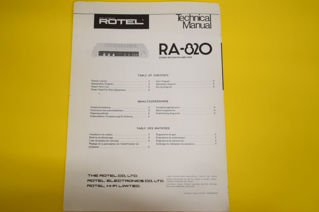 Rotel RA-820 Stereo Versterker Service Manual