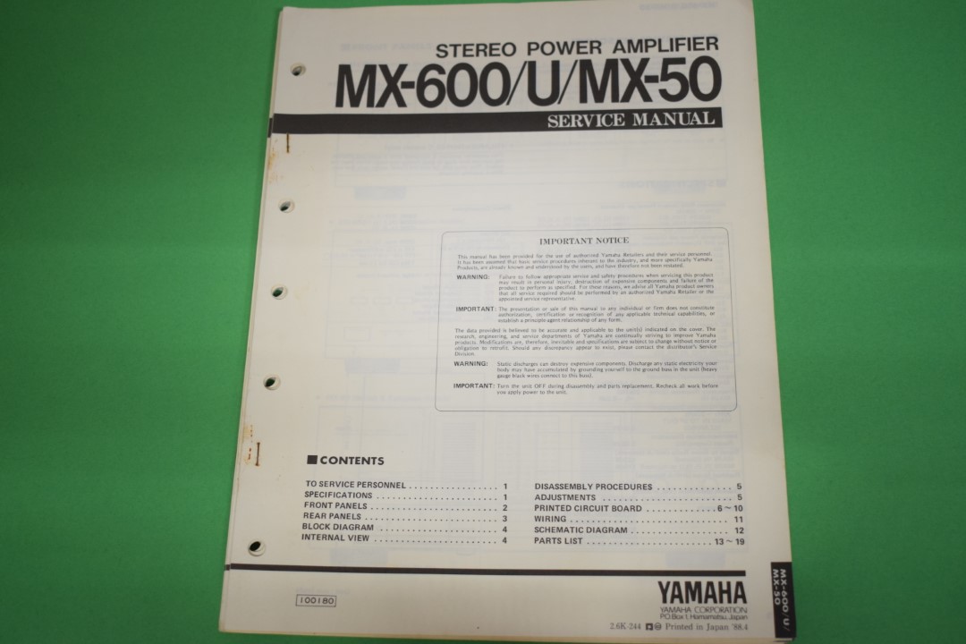 Yamaha MX-600/U/MX-50 Eindversterker Service Manual