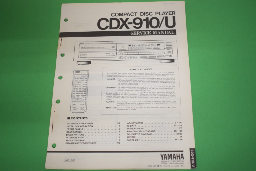 Yamaha CDX-910U CD-Speler Service Manual