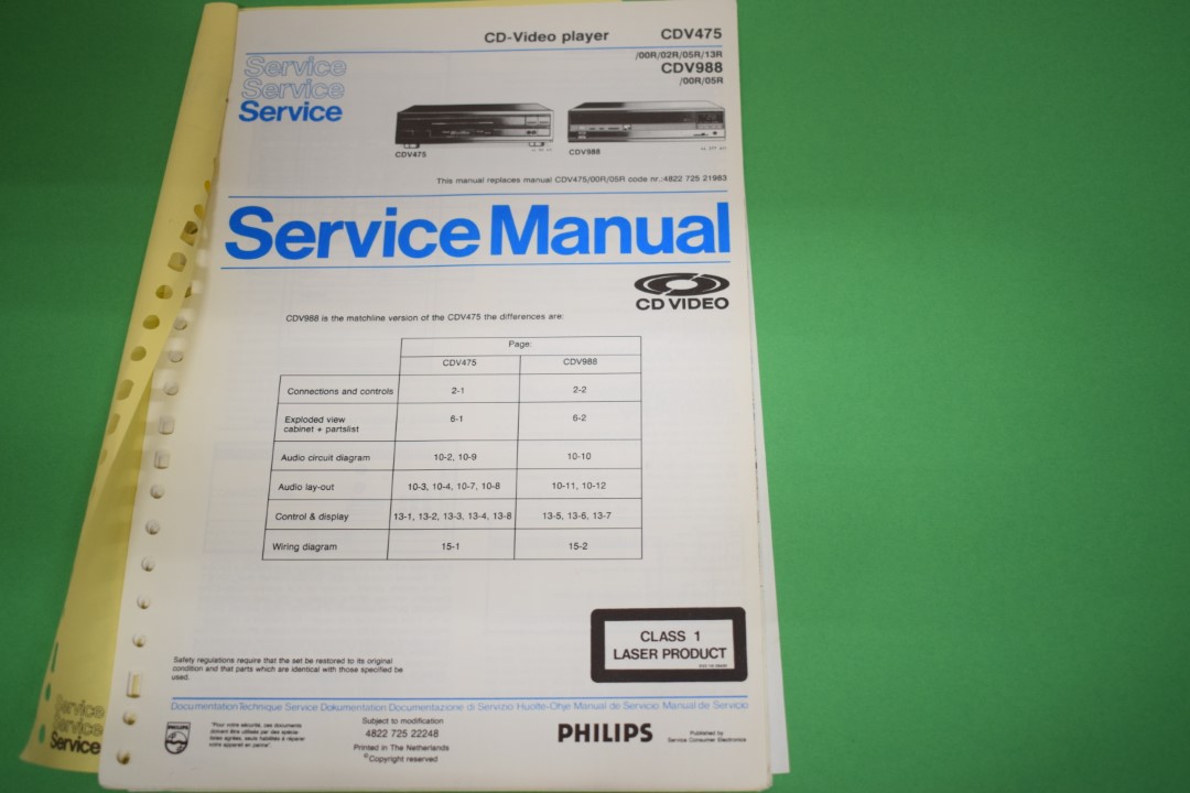 Philips CDV475 CD-Video (Laserdisc) Speler Service Manual