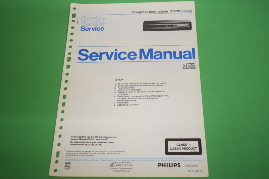 Philips CD782 CD-Speler Model 00R/05R  (Nederlands) Service Manual