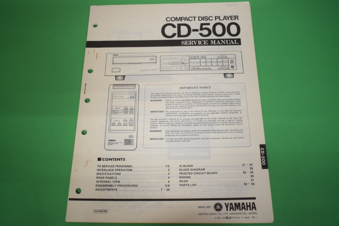 Yamaha CD-500 CD-Speler Service Manual
