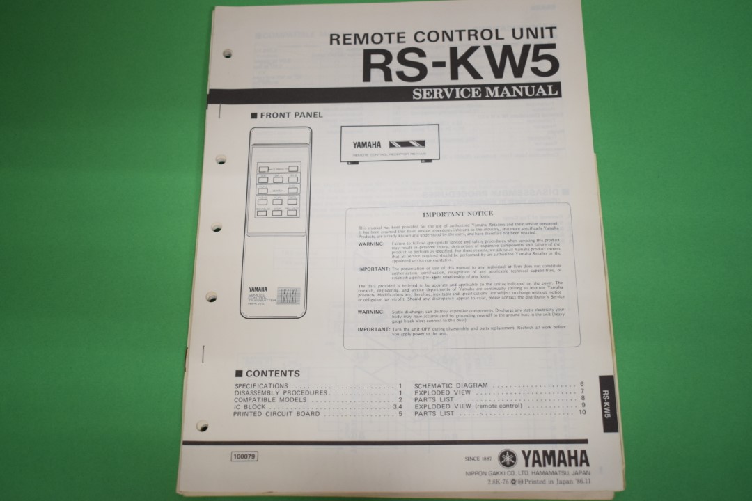 Yamaha RS-KW5 Afstandsbediening Service Manual