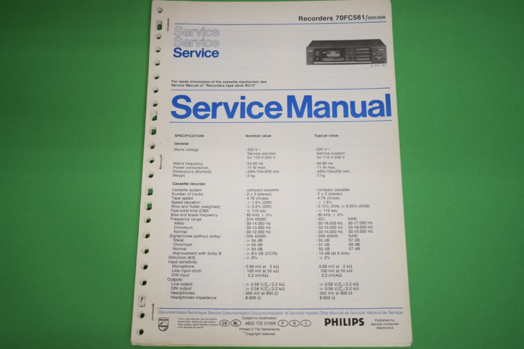 Philips 70FC561 cassettedeck Service Manual