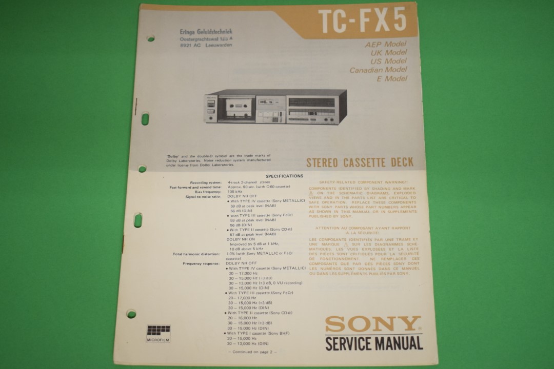 Onkyo Sony TC-FX5 cassettedeck Service Manual