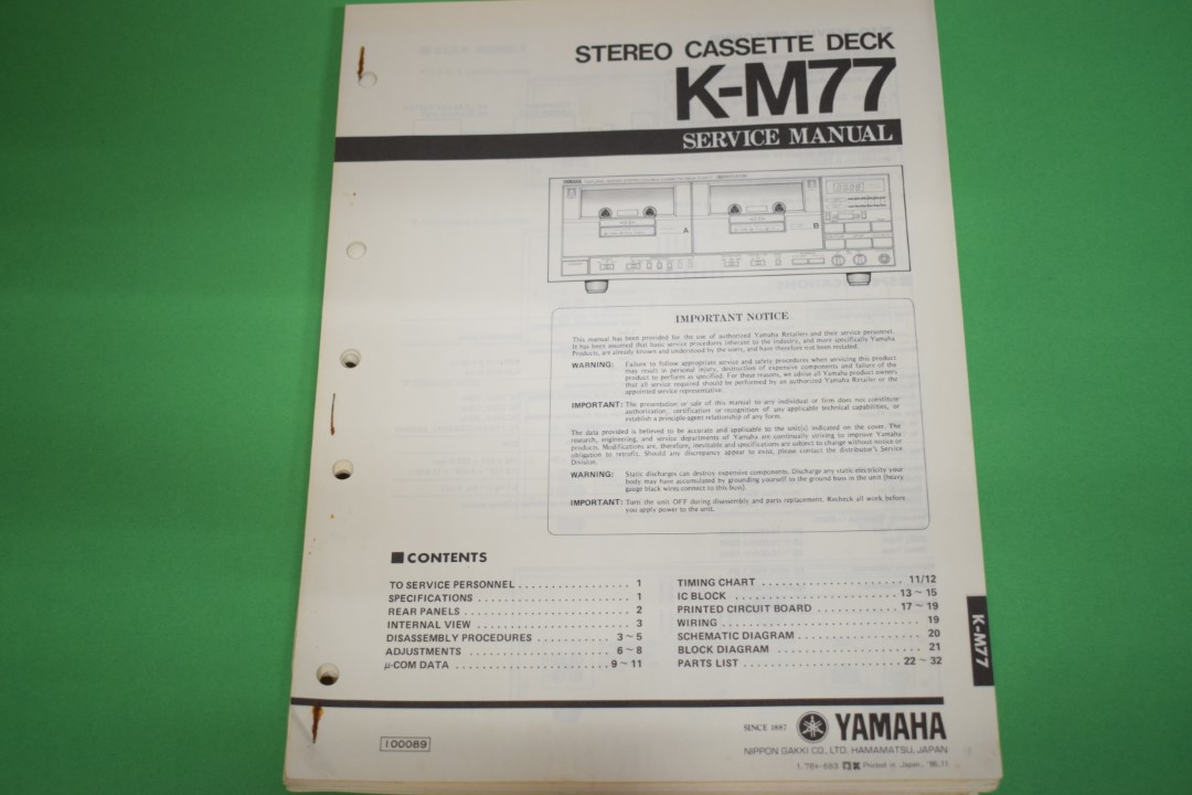 Yamaha K-M77 cassettedeck Service Manual