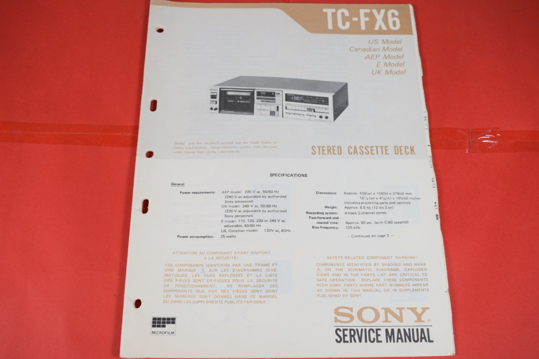 Sony TC-FX6 Stereo cassettedeck Service Manual