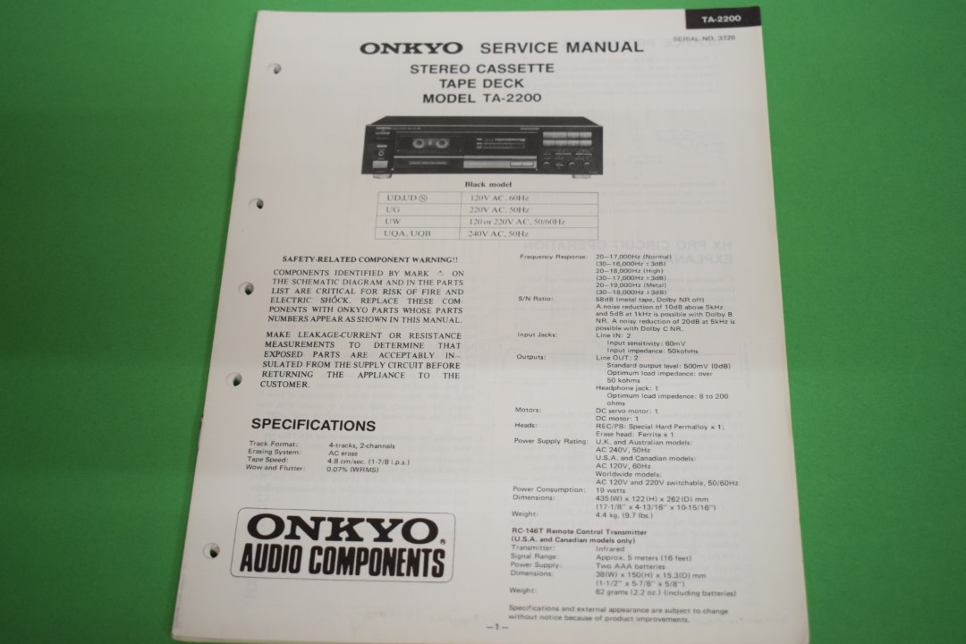 Onkyo TA-2200 cassettedeck Service Manual