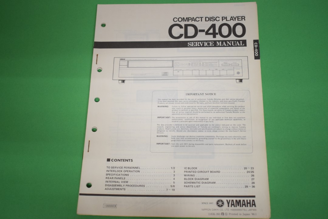 Yamaha CD-400 CD-Speler Service Manual
