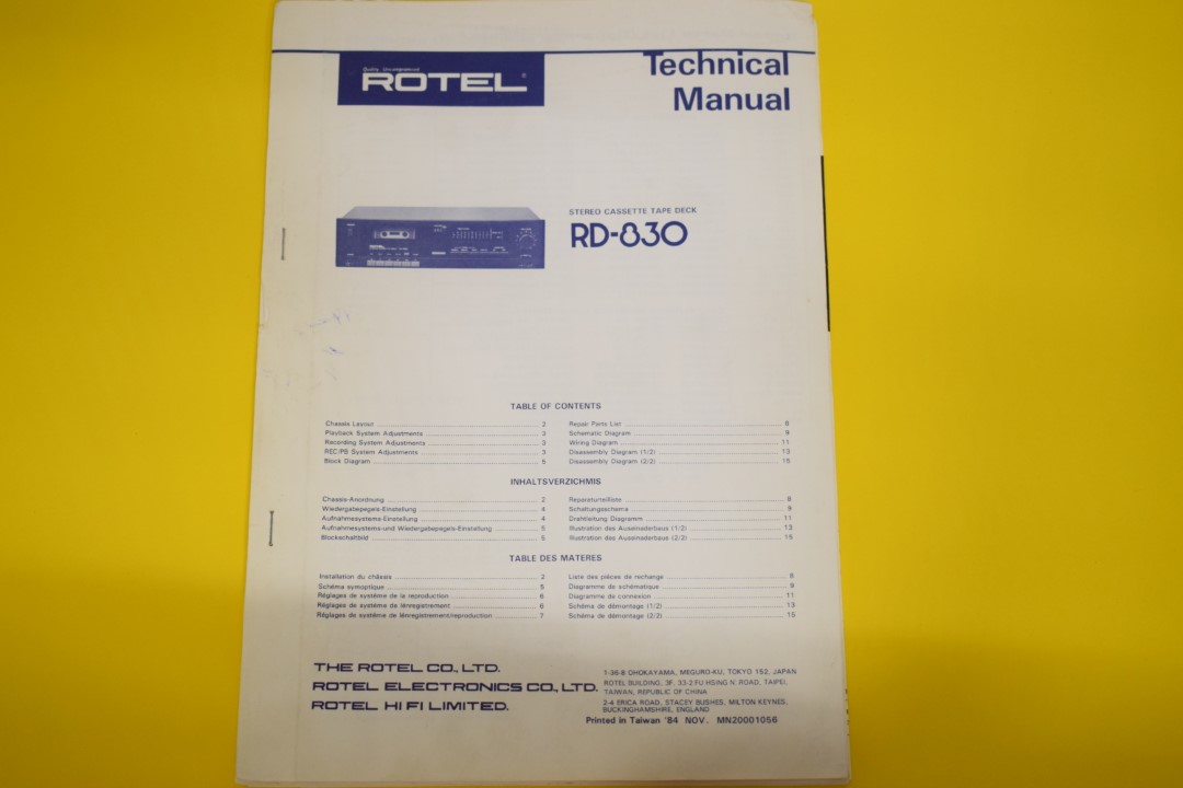 Rotel RD-830 cassettedeck Service Manual