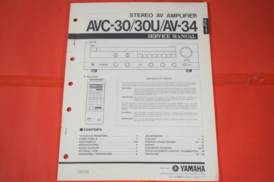 Yamaha AVC-30/AVC-30U/AV-34 Stereo Versterker Service Manual