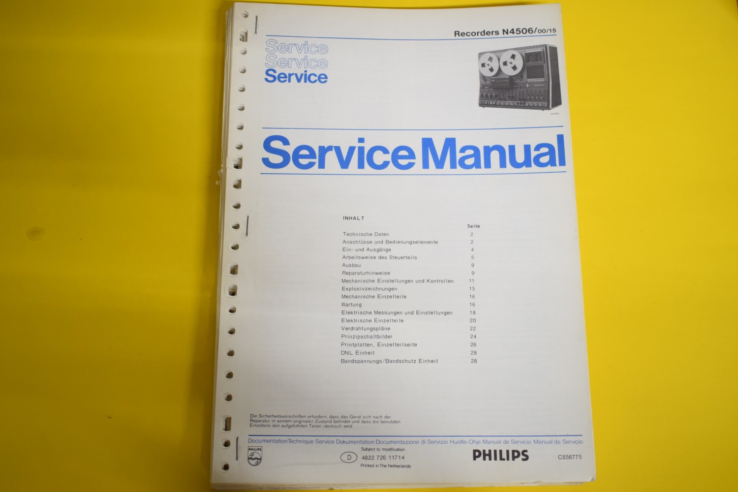 Philips N4506 bandrecorder Service Manual – Duits