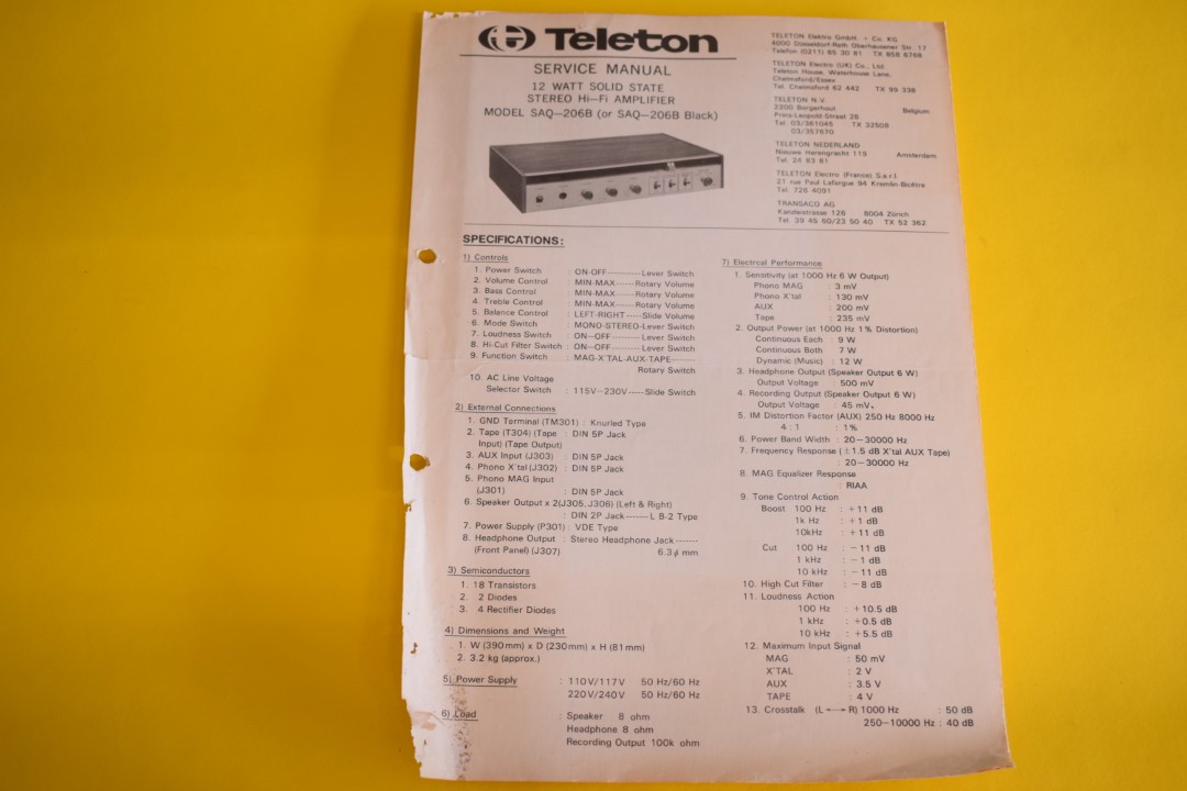 Teleton SAQ-206B (Black) Versterker Service Manual