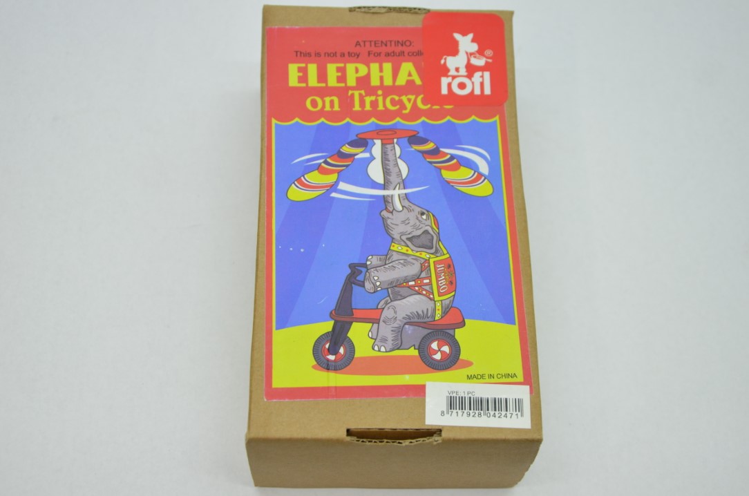 Tinnen speelgoed: Olifant op de fiets – in doos