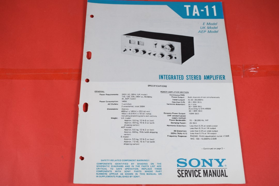 Sony TA-11 Stereo Versterker Service Manual