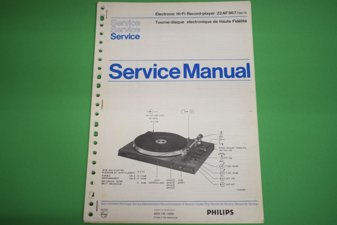 Philips 22AH867 Platenspeler Service Manual
