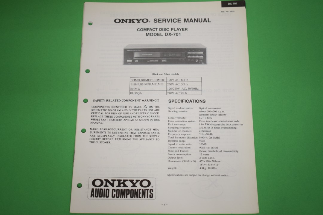 Onkyo DX-701 CD-Speler Service Manual