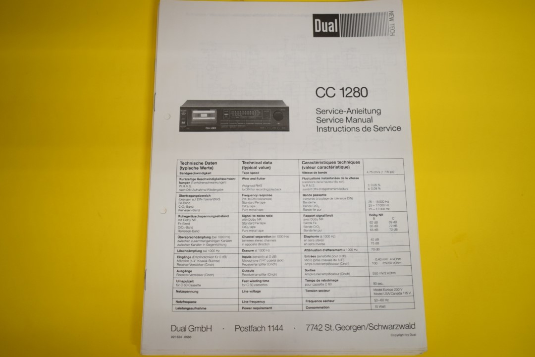 Dual CC 1280 cassettedeck Service Manual