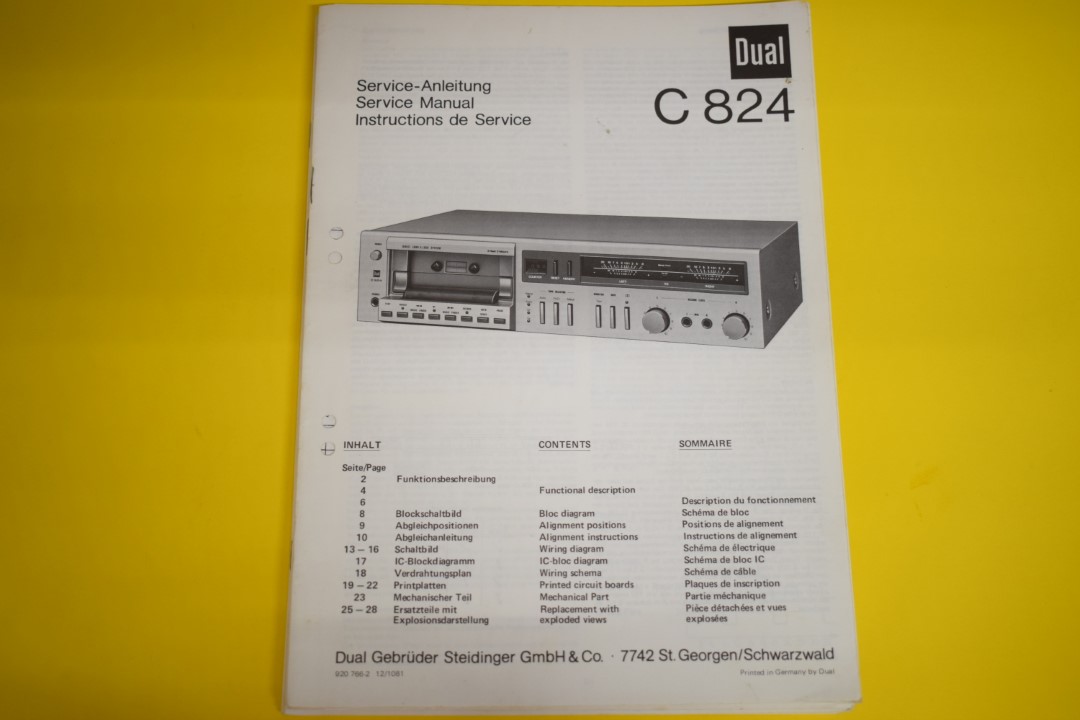 Dual C824 cassettedeck Service Manual