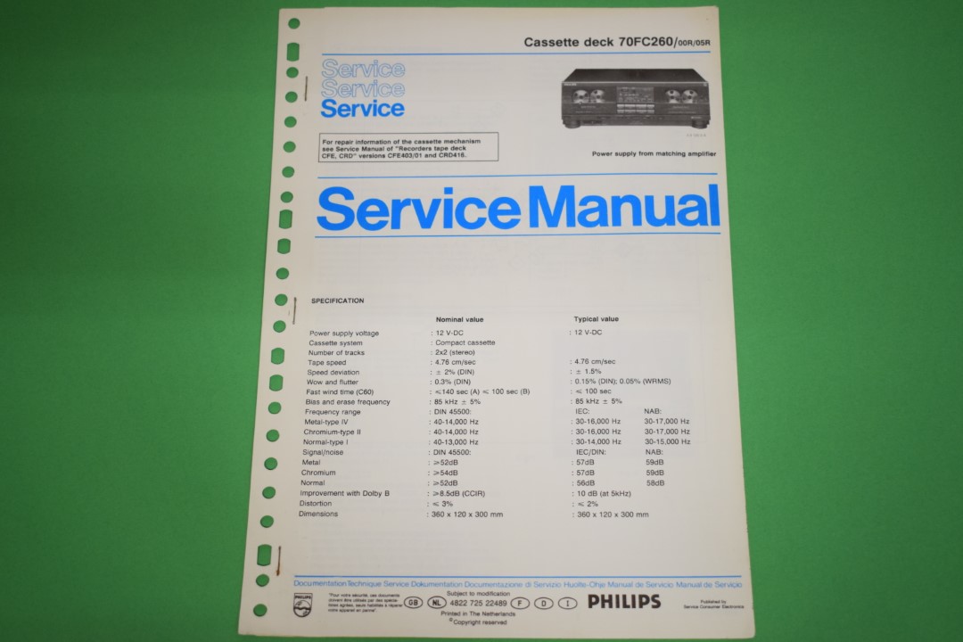 Philips 70FC260 cassettedeck Service Manual
