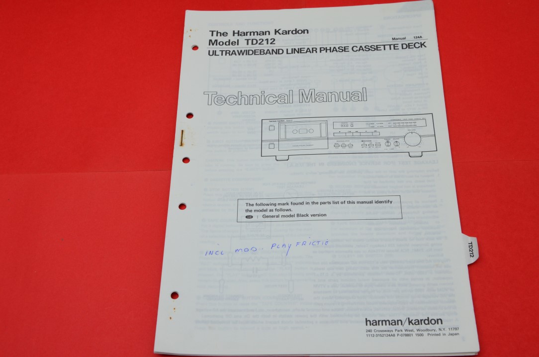 Harman Kardon TD212 cassettedeck Service Manual
