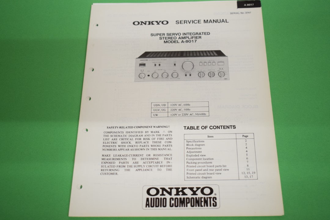 Onkyo A-8017 Stereo Versterker Service Manual