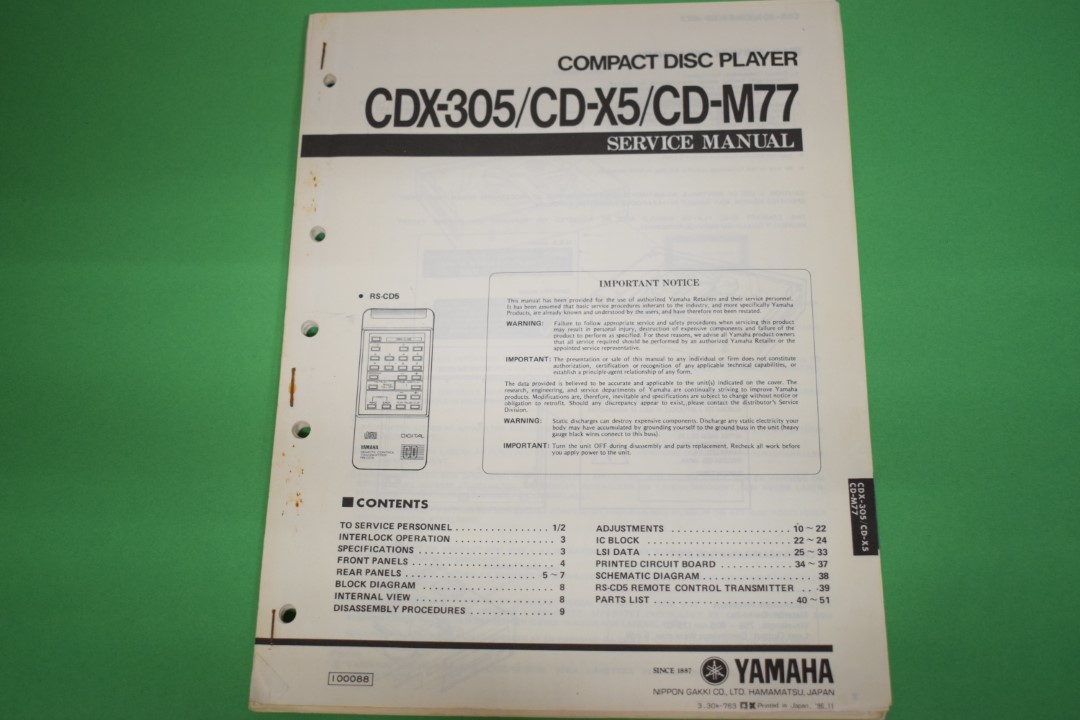 Yamaha CDX-305/CD-X5/CD-M77 CD-Speler Service Manual