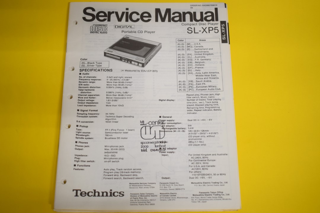 Technics SL-XP5 Draagbare CD-Speler Service Manual