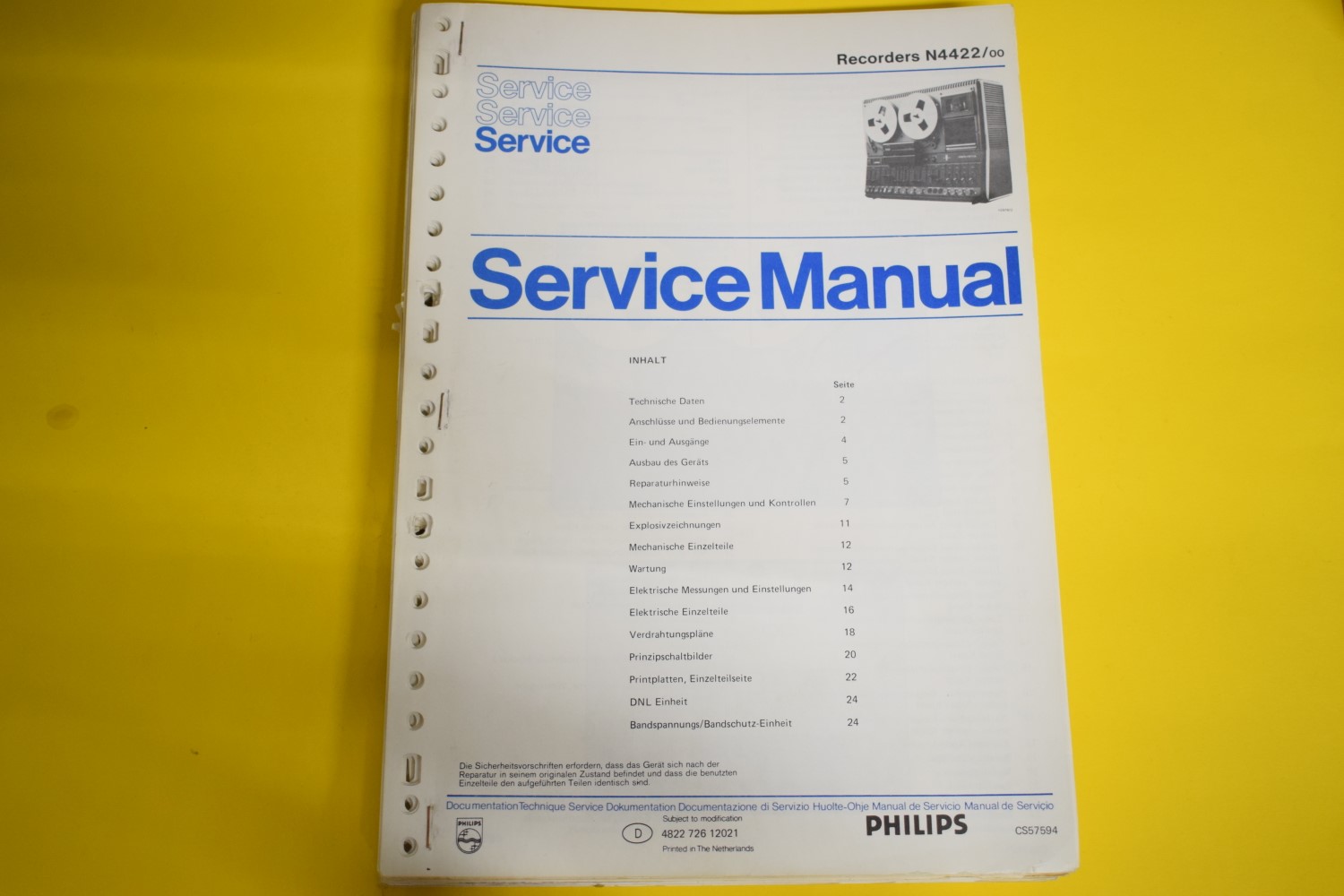 Philips N4422 bandrecorder Service Manual – Duits