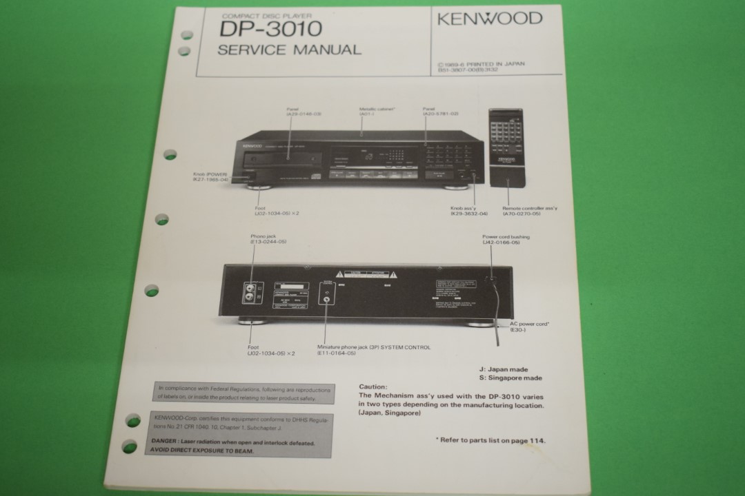 Kenwood DP-3010 CD-Speler Service Manual