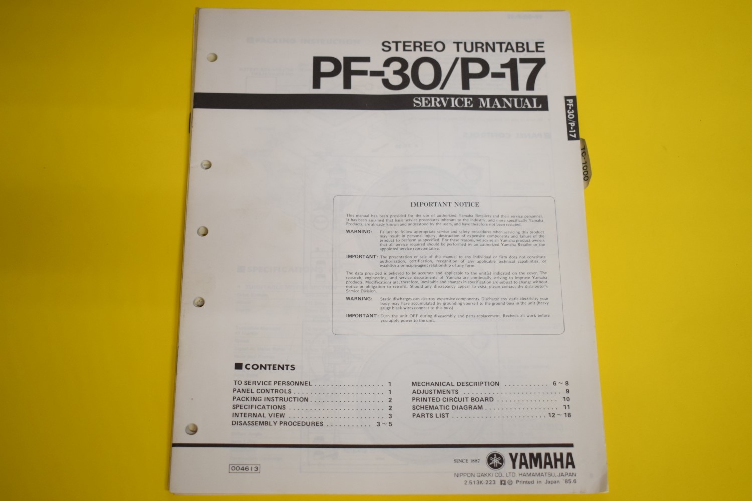 Yamaha PF-30/P-17 Platenspeler Service Manual