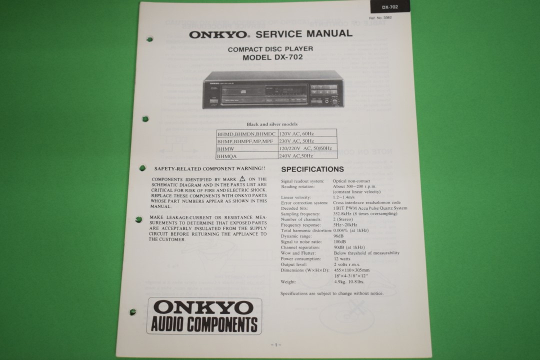 Onkyo DX-702 CD-Speler Service Manual